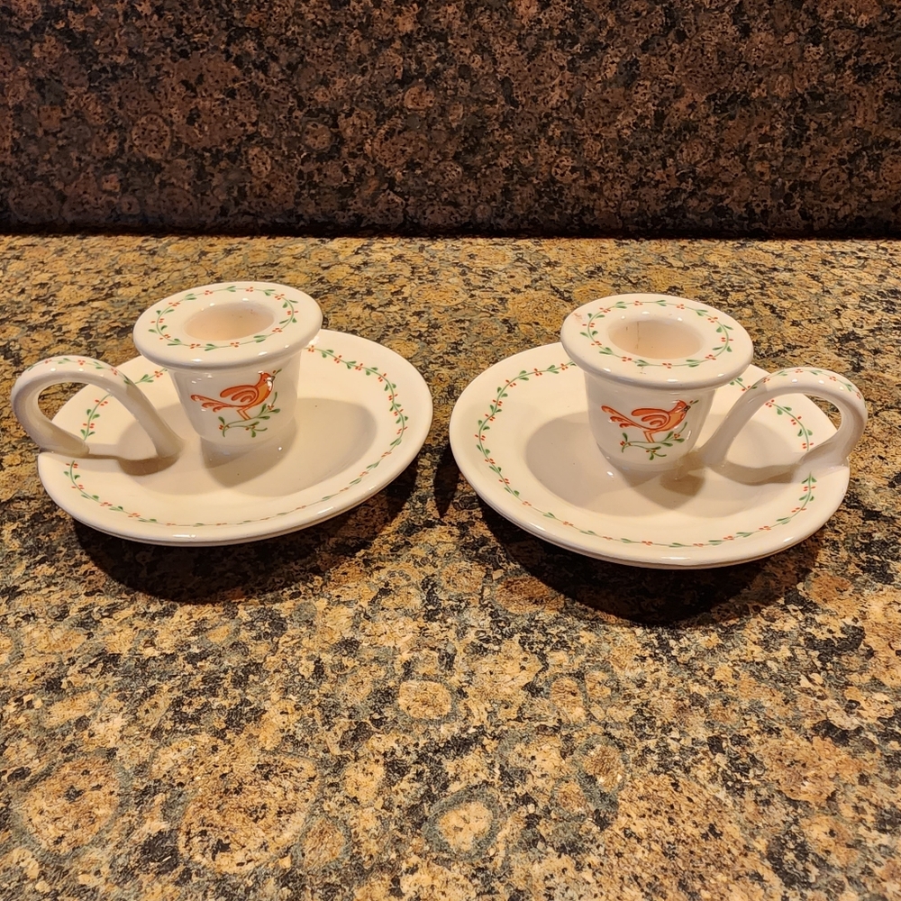 Ceramic Hallmark Red Cardinal Chamberstick, Set Of 2